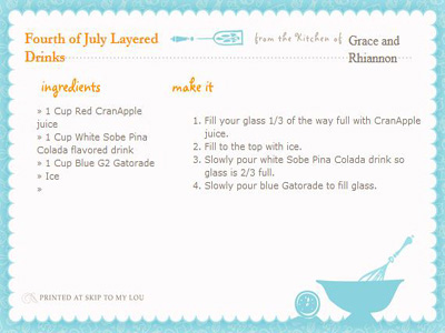 image: 4th of July layered drink recipe card.