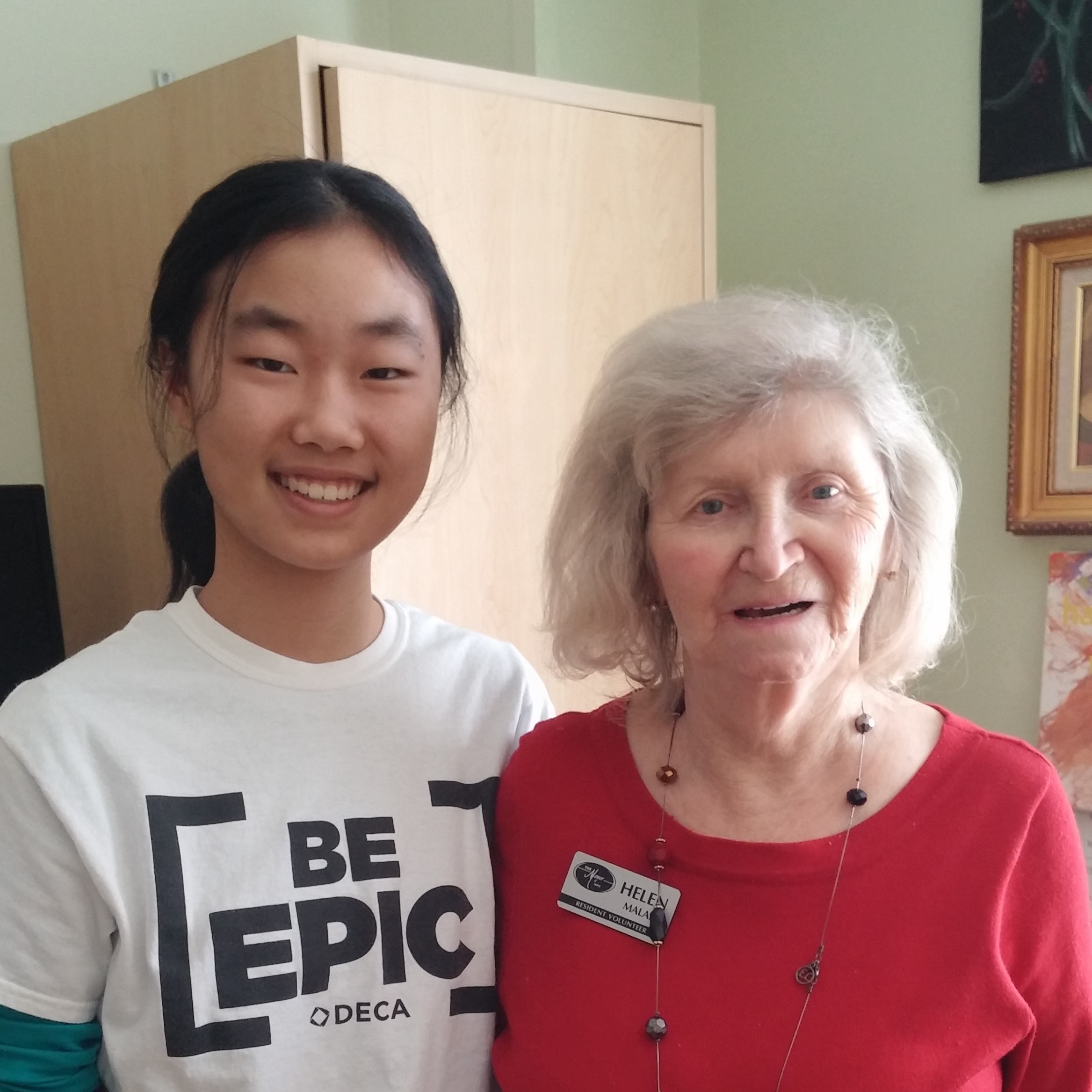 With resident Helen at Manor of Novi during volunteering