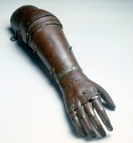 iron prosthetic arm with joints made with hinges, dated back to Dark Ages