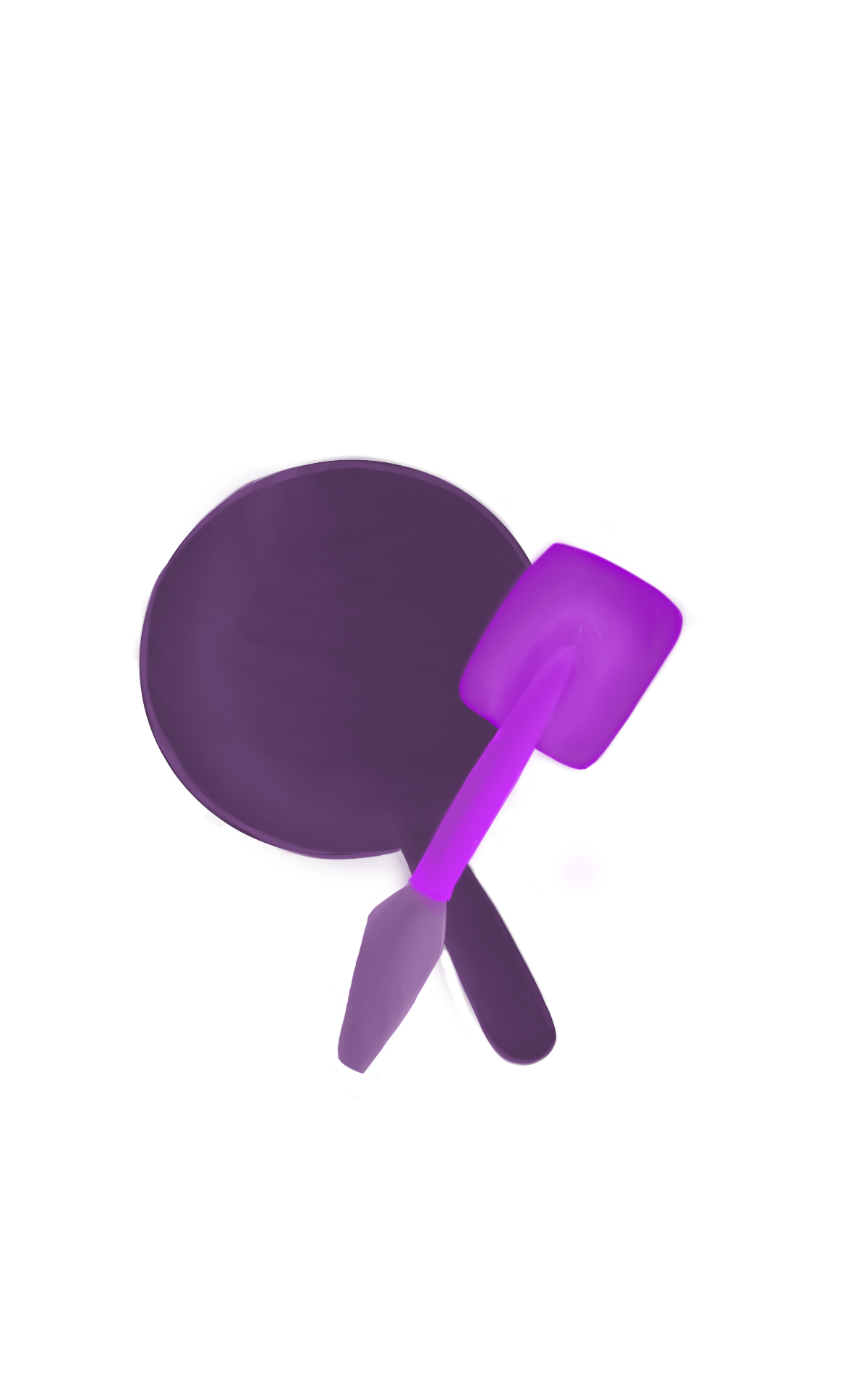 dark purple frying pan with a lighter magenta spatula