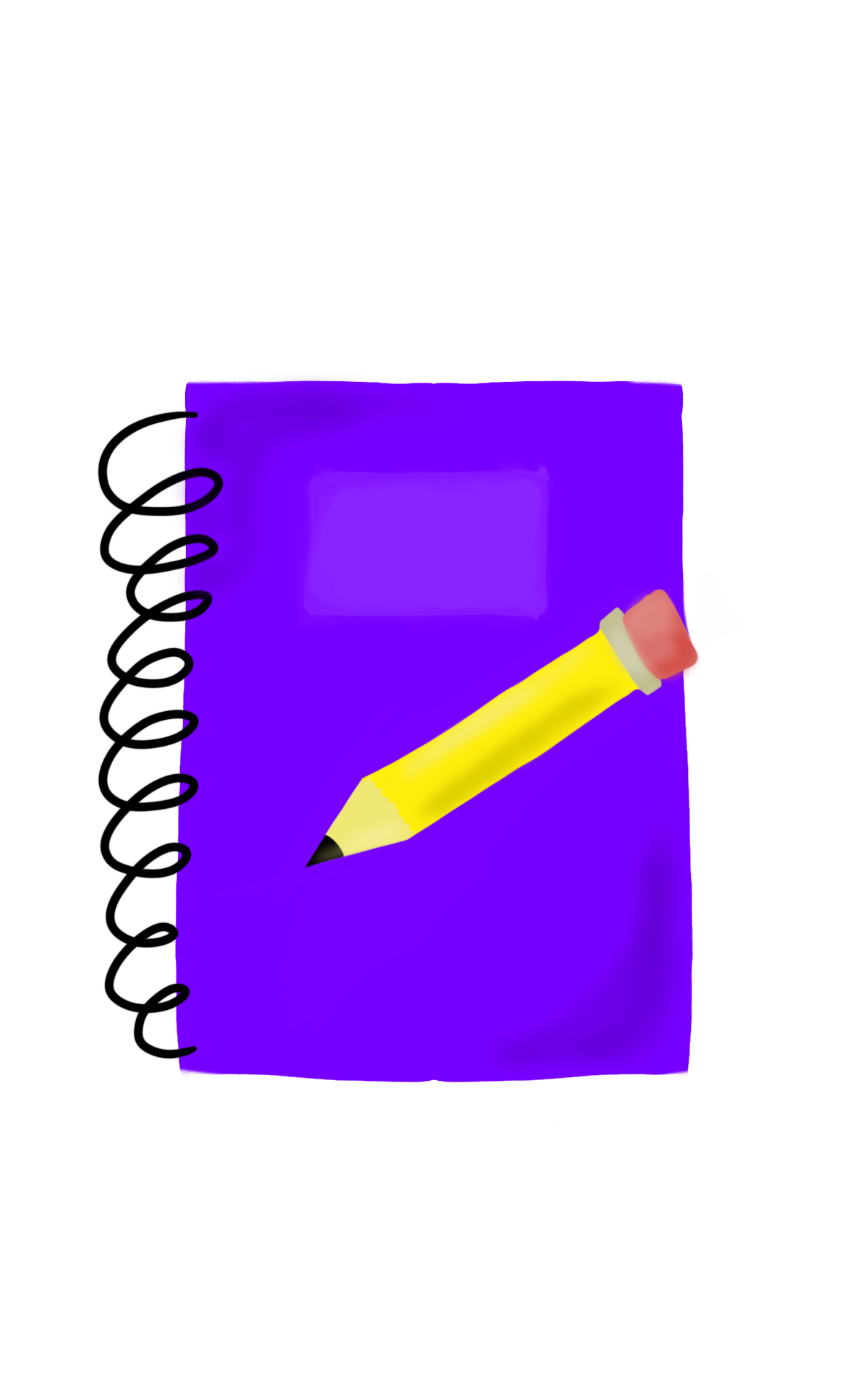 purple notebook with yellow pencil